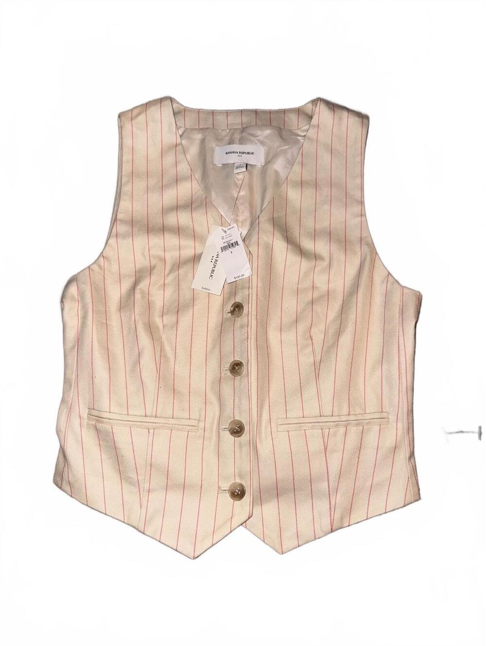 NWT Banana Republic Factory Women’s Size 2 Cream Pink Pinstripe Vest